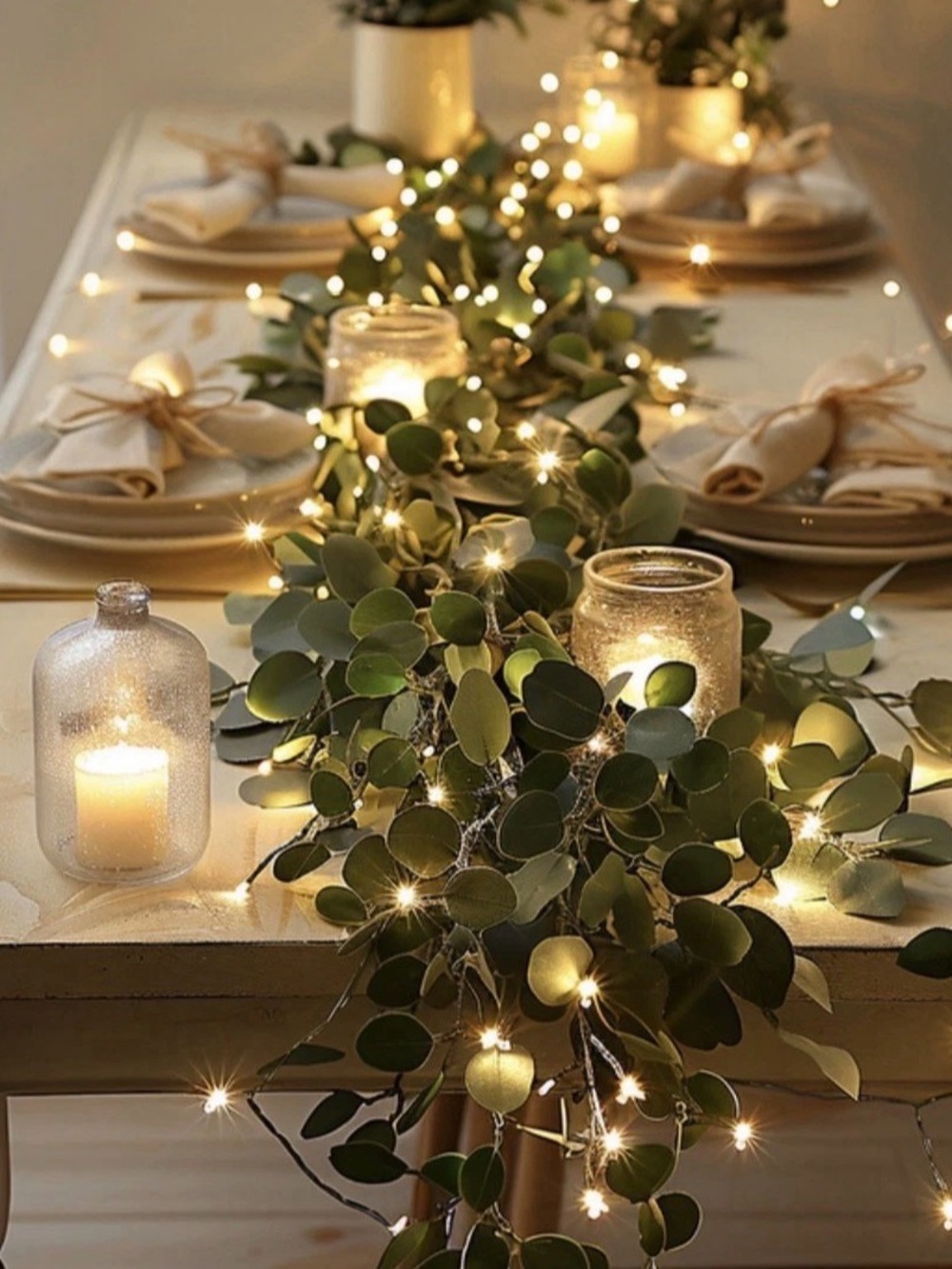 Green Eucalyptus Garland with Warm White LED Lights Holiday or Not